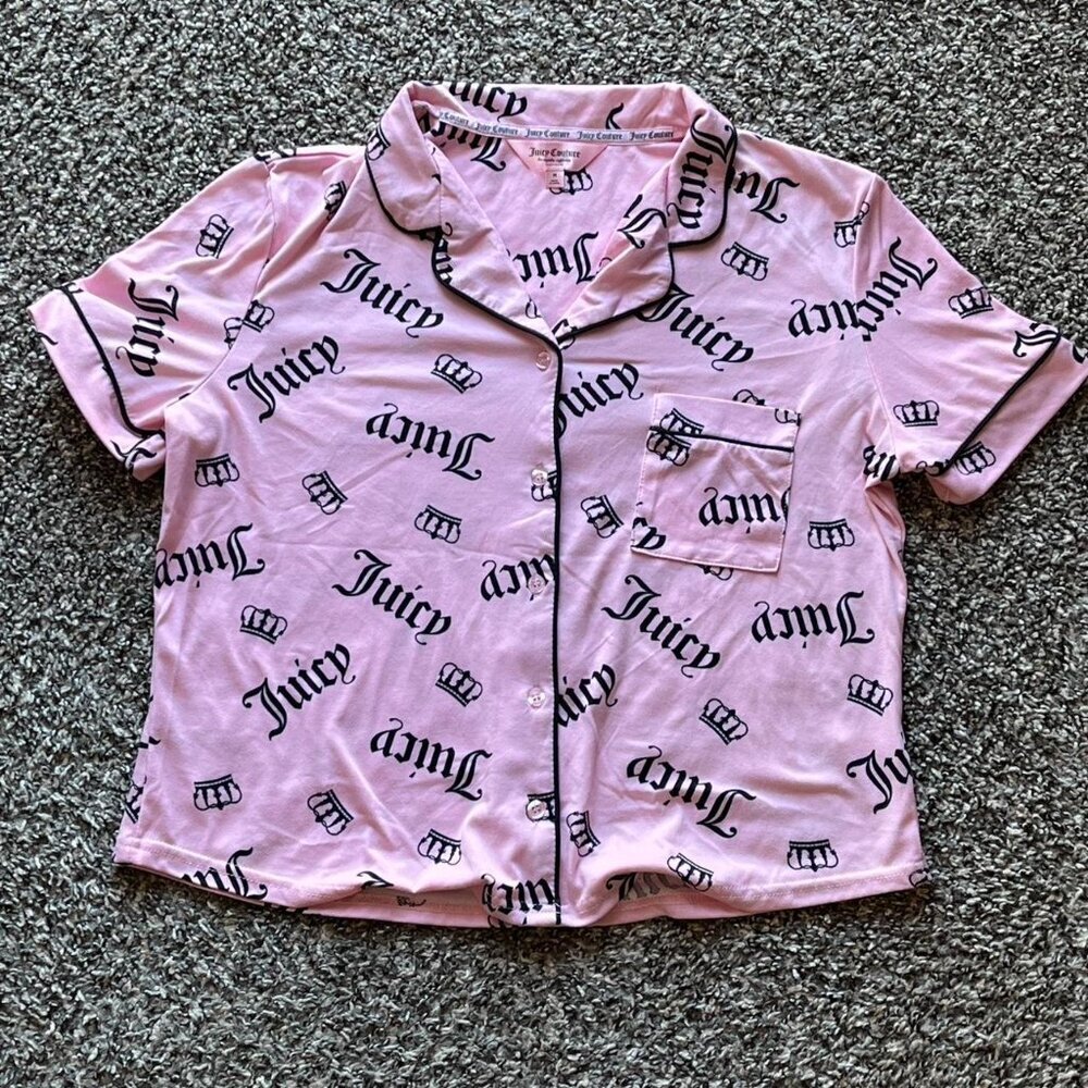 Y2K Juicy Couture Pink Pajama Top Womens Medium Coquette Feminine Casual Lounge
